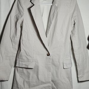 Joie Medium Blazer Tan White Stripe Single Button Lightweight Jacket
